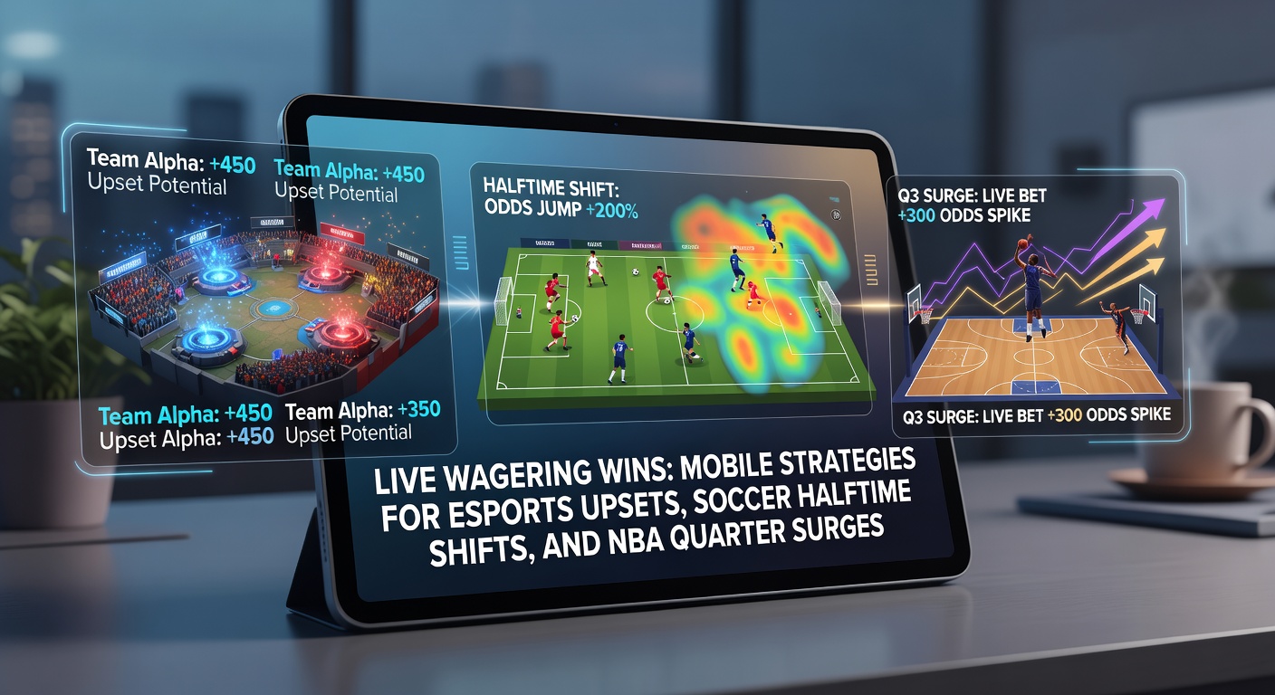 Smartphone mit Live-Wetten-App während eines intensiven Esports-Matches, das einen unerwarteten Upset zeigt