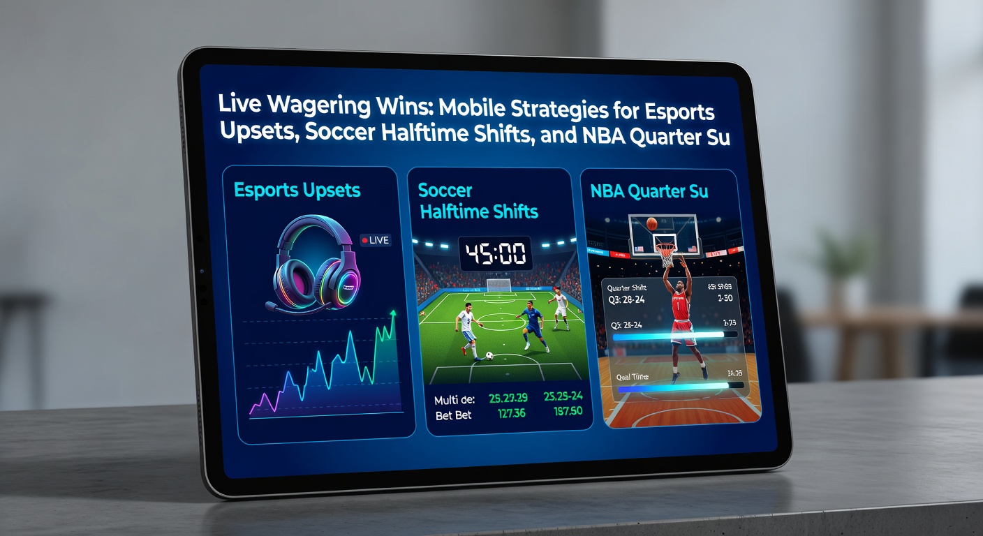 Live-Wette auf einem Tablet während eines NBA-Viertel-Surges, mit steigenden Quoten und Spielstatistiken im Vordergrund